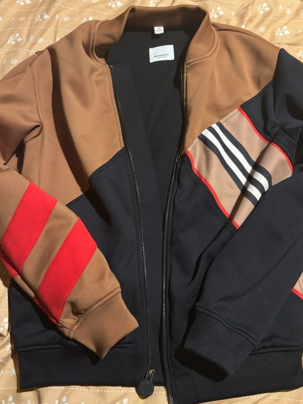 Burberry Brown, Navy & Red Kids' Colorblock Bomber Jacket